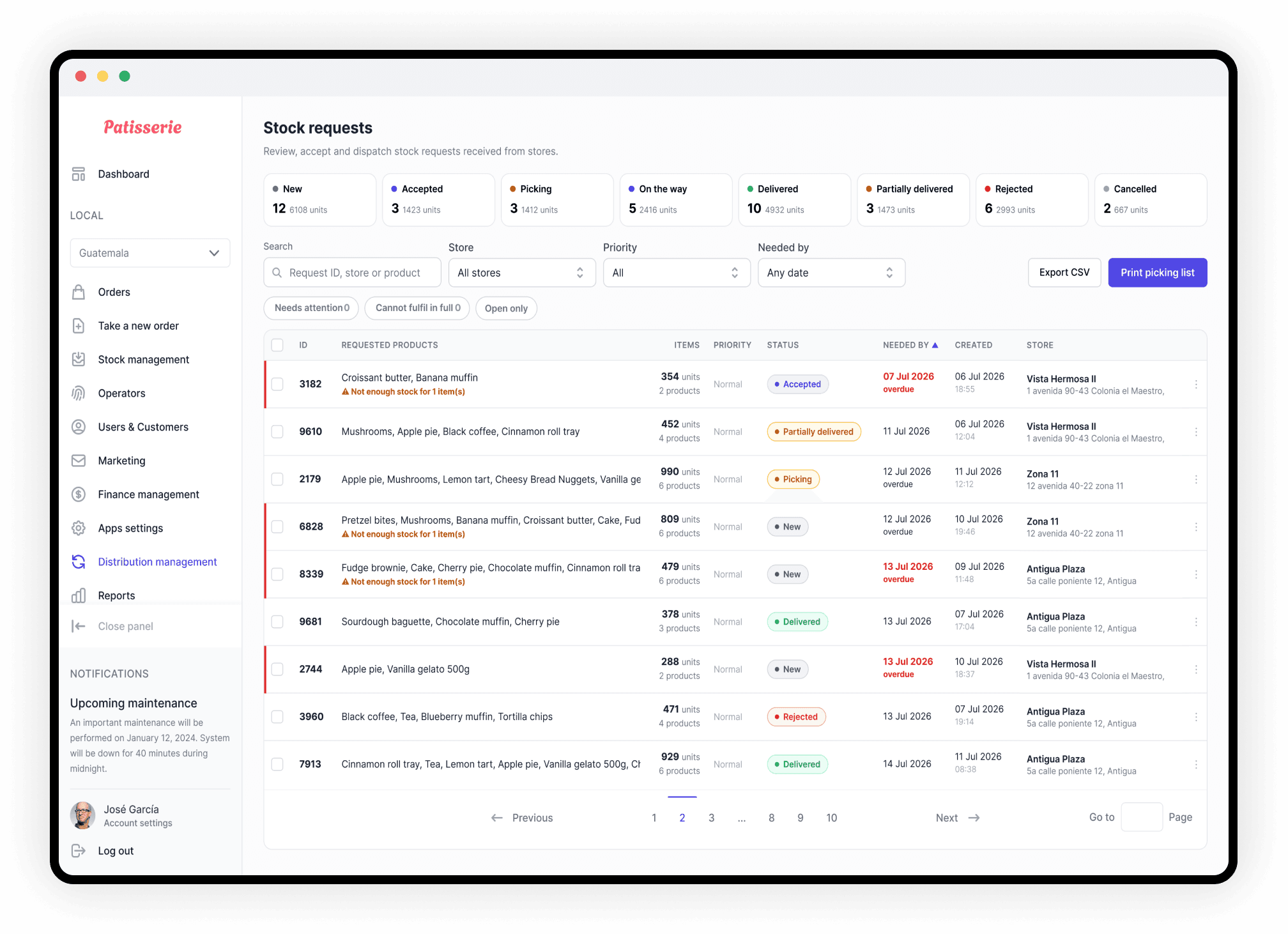 B2B Platform for a Multi-Country Franchise — product screen