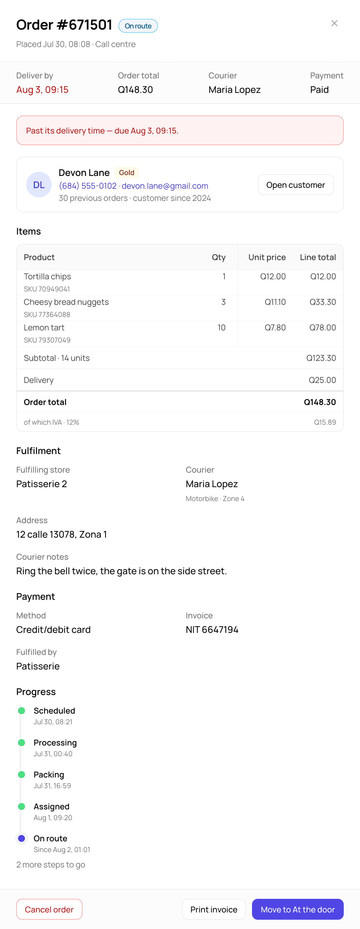 Order details drawer