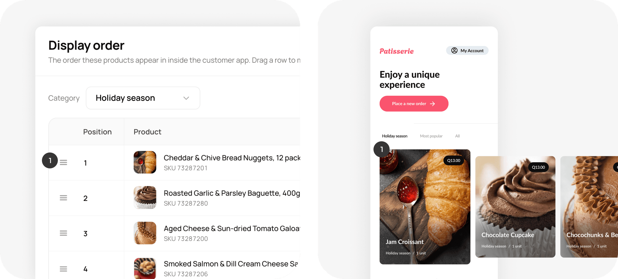 Drag-and-drop sort order in the ERP, reflected in the customer app