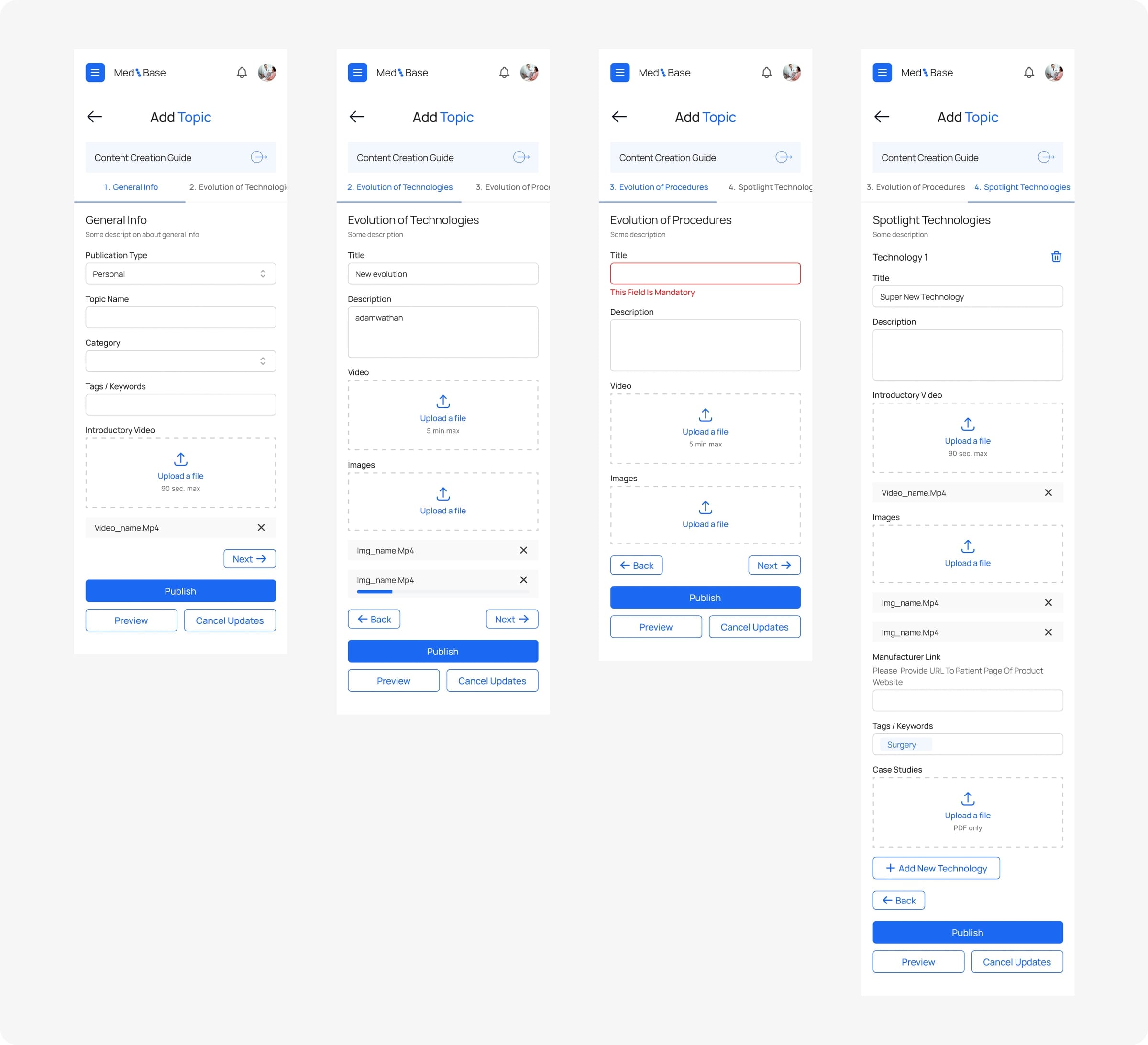 Step-based content creation flow