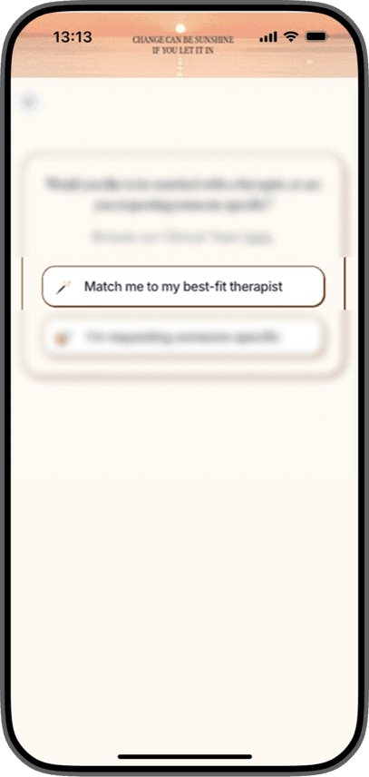 Step 1: the patient taps “Match me to my best-fit therapist”