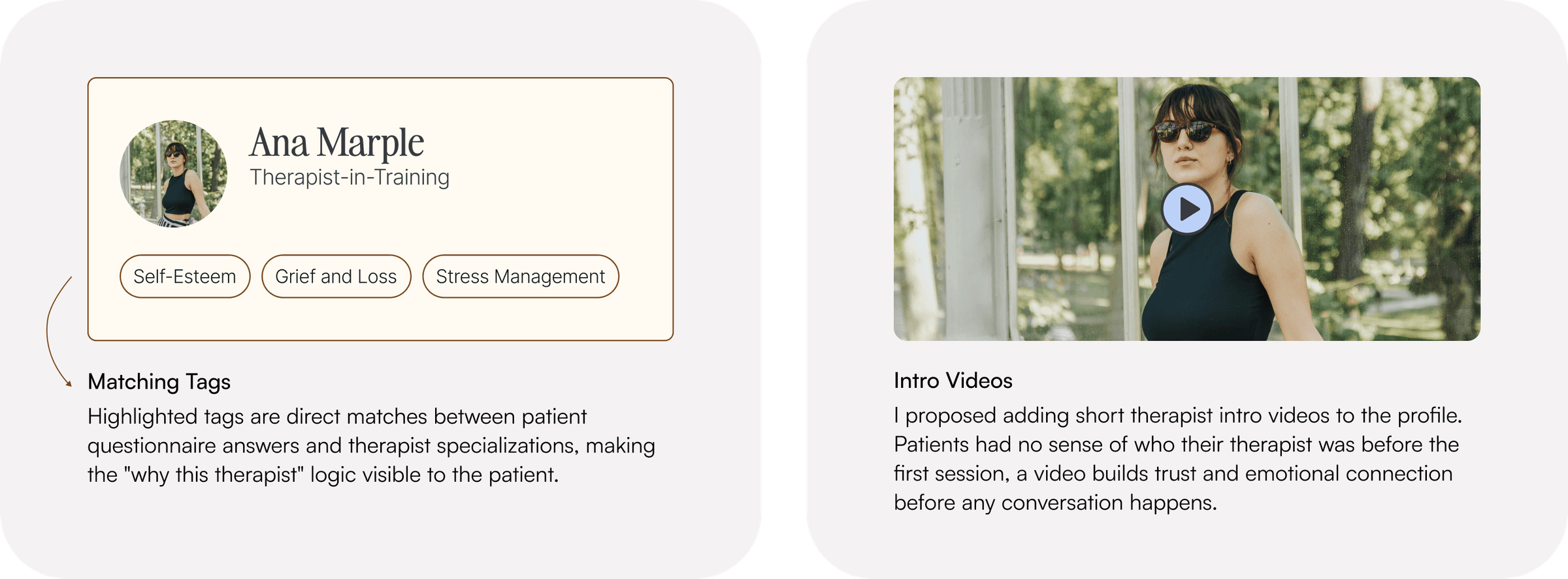 Therapist profile detail: skills, diagnoses, and therapeutic orientation