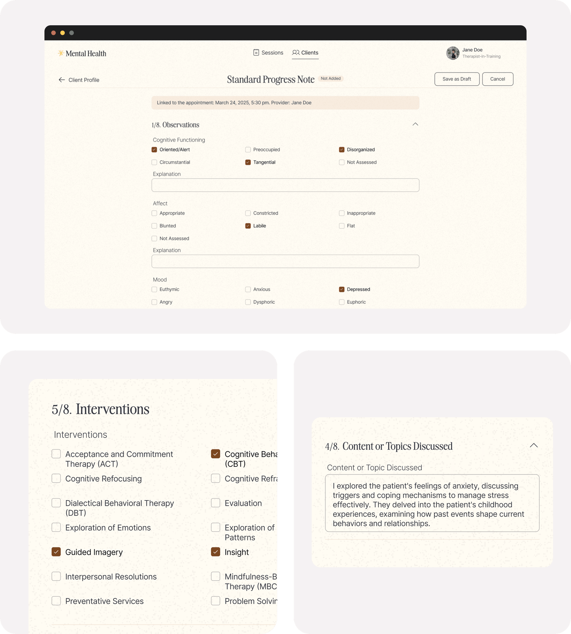 Redesigned clinical progress note form
